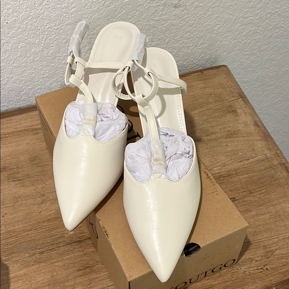 Cream Kitten Heel Slingback Shoes - Picture 1 of 3
